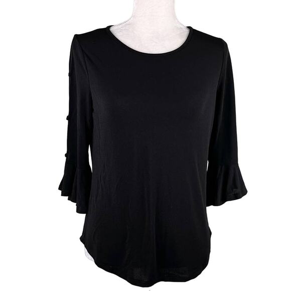 Green Envelope Top Black Small Bell Sleeves Cut Outs New - Picture 12 of 13
